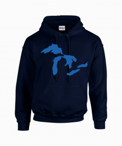 Hoodie Blue with Great lakes on the front